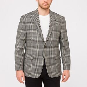 Haggar Men's Blue Plaid Blazer Jacket Size 42 Formal Mid-Length